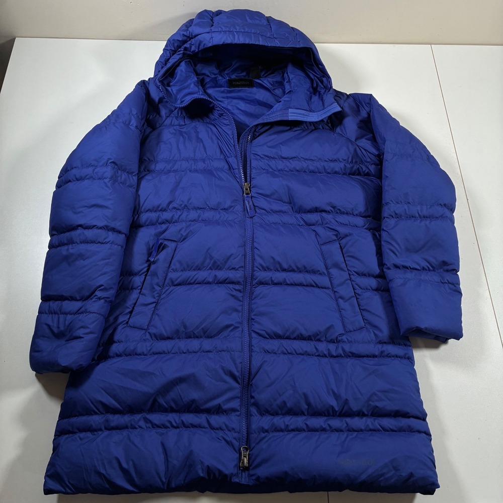 Marmot Montreal Down Puffer Coat Women XL Blue Insulated Hooded Parka